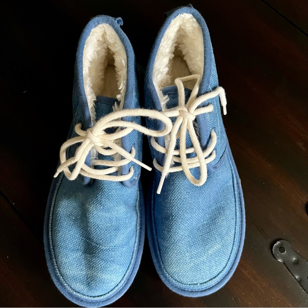 UGG blue canvas low cut boots